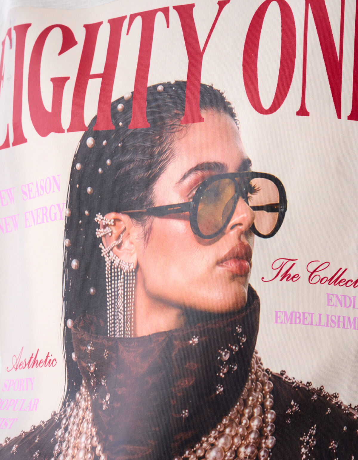 Oversized Magazine Artwork T-shirt Lichtgrijs