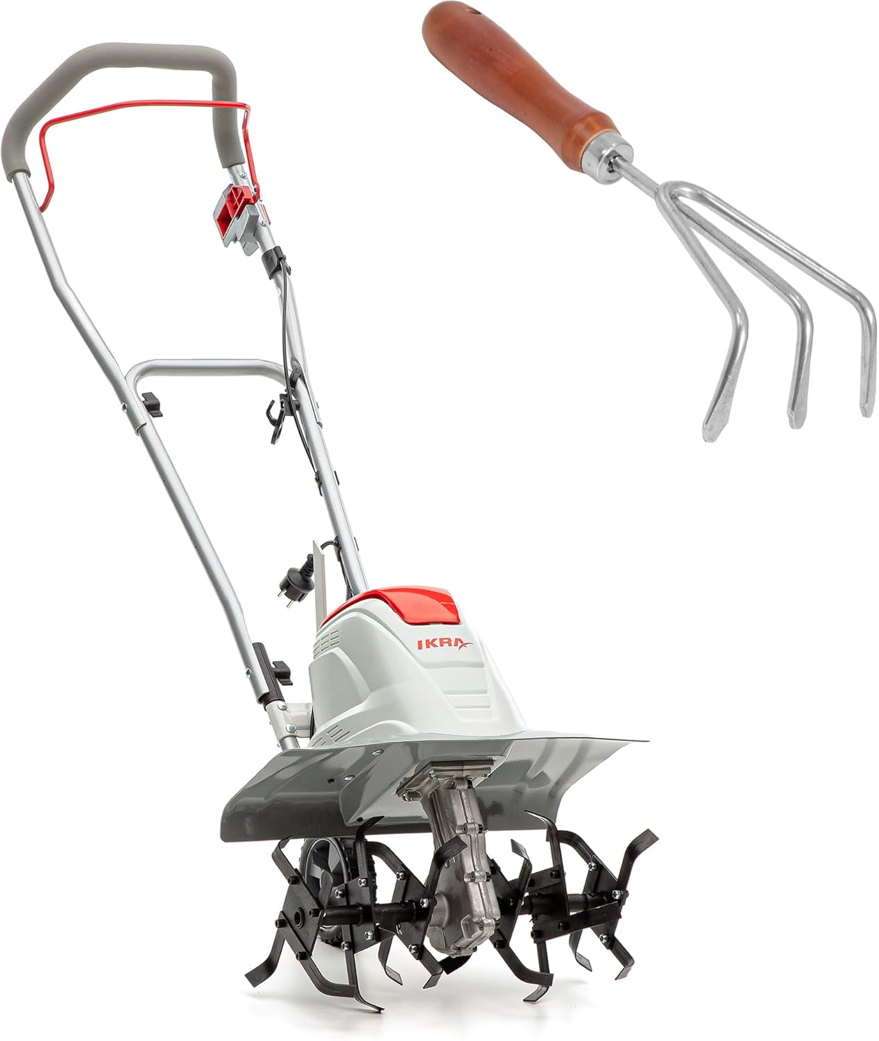IKRA Elektro Bodenhacke Kultivator FEM 1500 Flexible Arbeitsbreite 17-45cm Arbeitstiefe bis 23cm Starke 1500W, inkl. Handgrubber