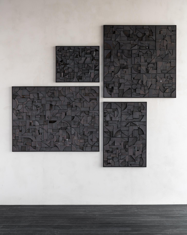 Ethnicraft Bricks schilderij gerecycled hout 100x100 zwart