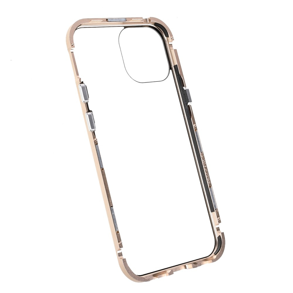 iPhone 13 Magnetische Alu Schutzhülle mit Panzer Glas Backcover   Privacy Displayschutz (Magnet-Technologie) - Gold