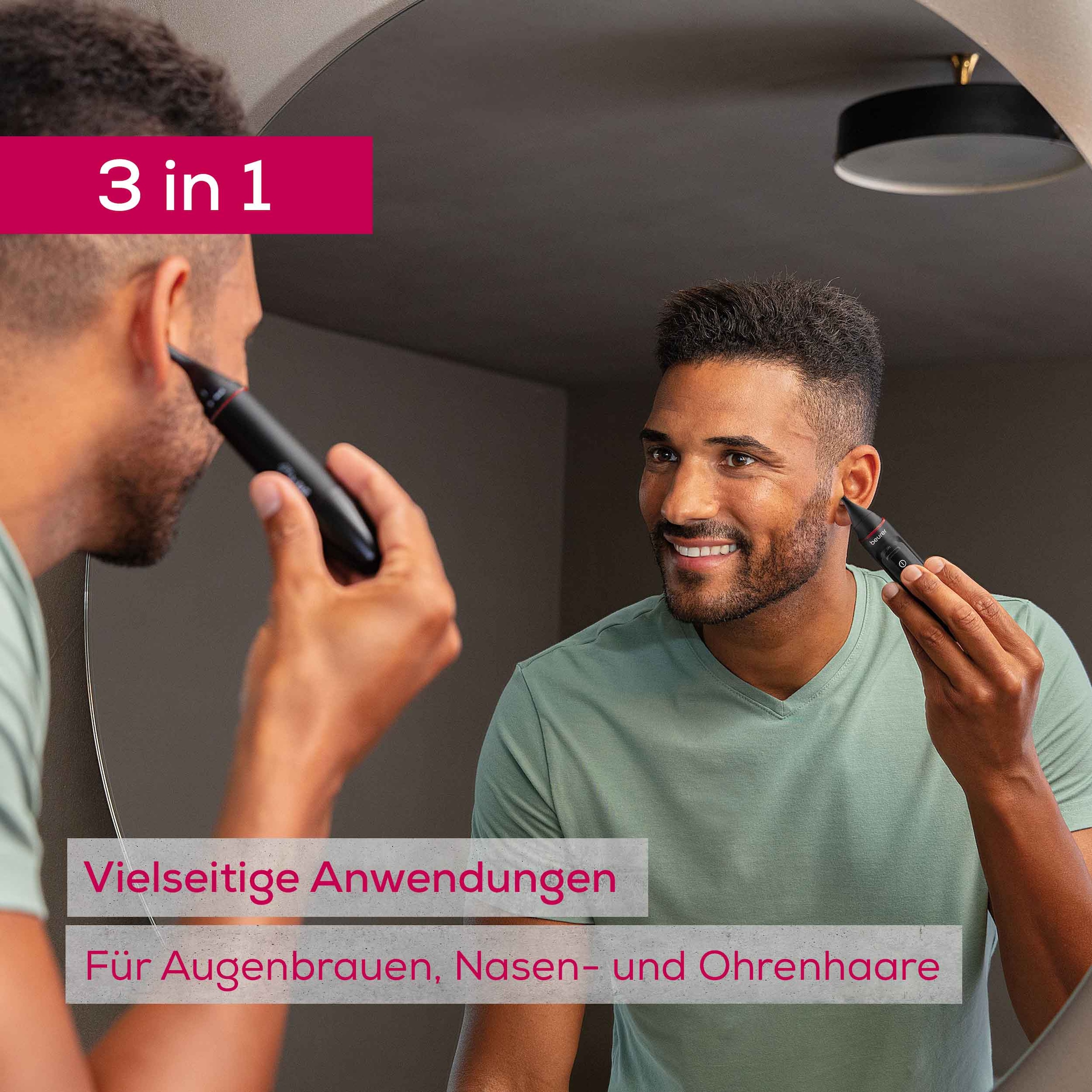 BEURER Nasen- und Ohrhaartrimmer »MN3X, Präzisionstrimmer für Augenbrauen, Nasen- sowie Ohrhaare« 3 Aufsätze Mit 2 Aufsätzen und extra Kammaufsatz mit 3 und 6 mm