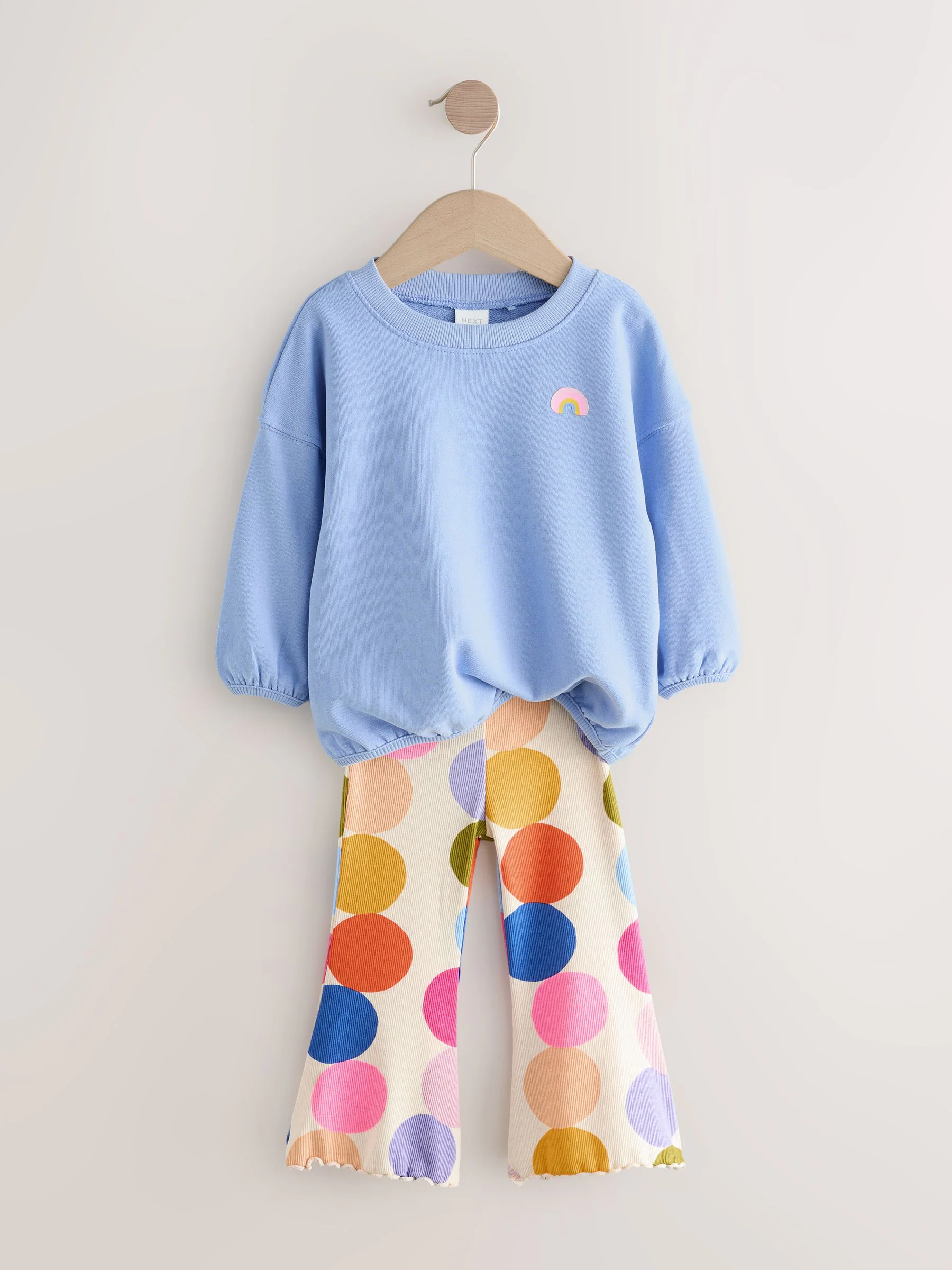 Blauwe regenboogstip - Set met top met lange mouwen en uitlopende broek (3mnd -7jr)