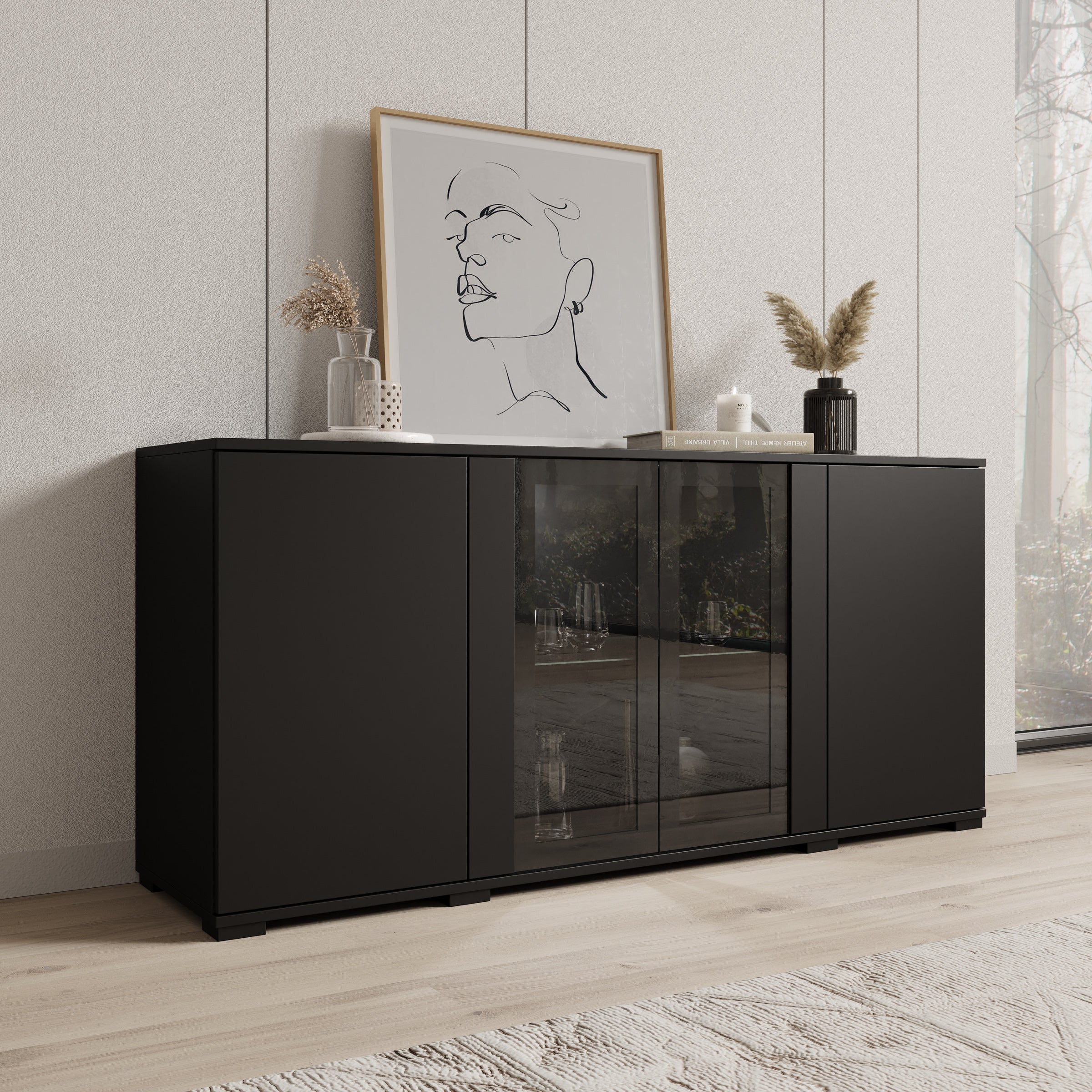 Meubella - Cres 2 - Dressoir - Zwart - 150x40x70 cm