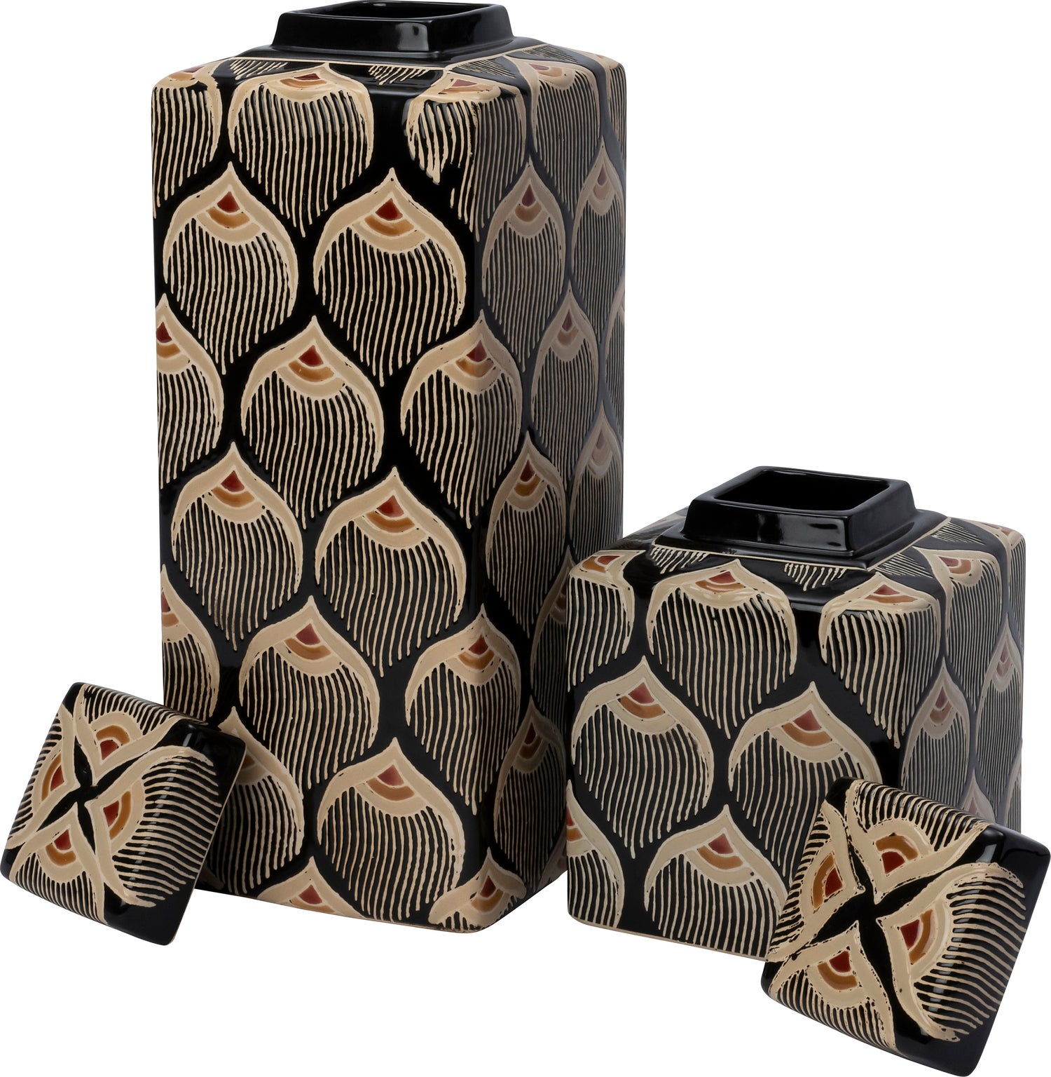 Intratuin vaas Lora zwart / beige 16 x 16 x 22 cm