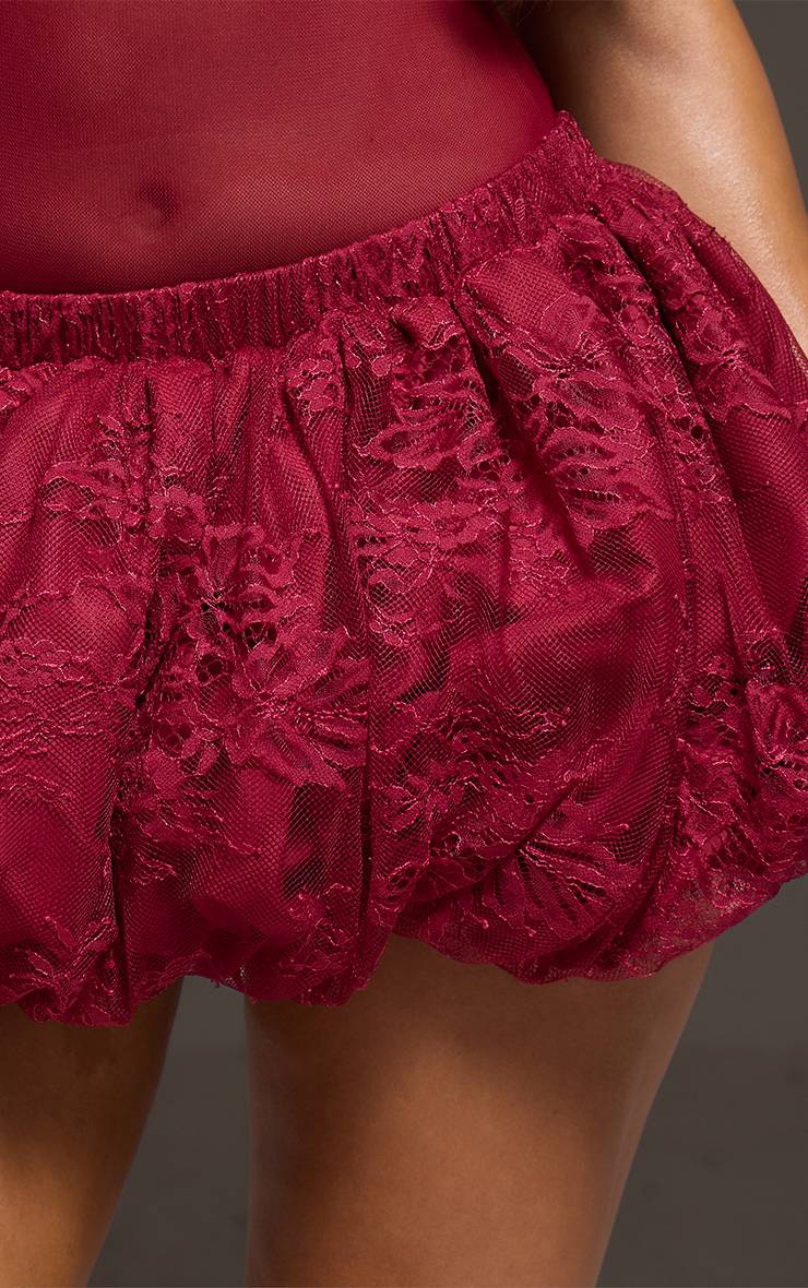 Rouge Vin Mini-jupe En Dentelle À Ourlet Bouffant