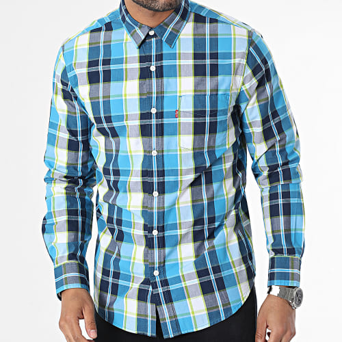 Chemise Manches Longues A Carreaux 85748 Bleu Vert