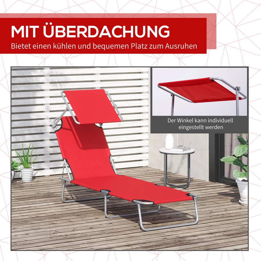 Outsunny Sonnenliege mit Sonnenschutz rot