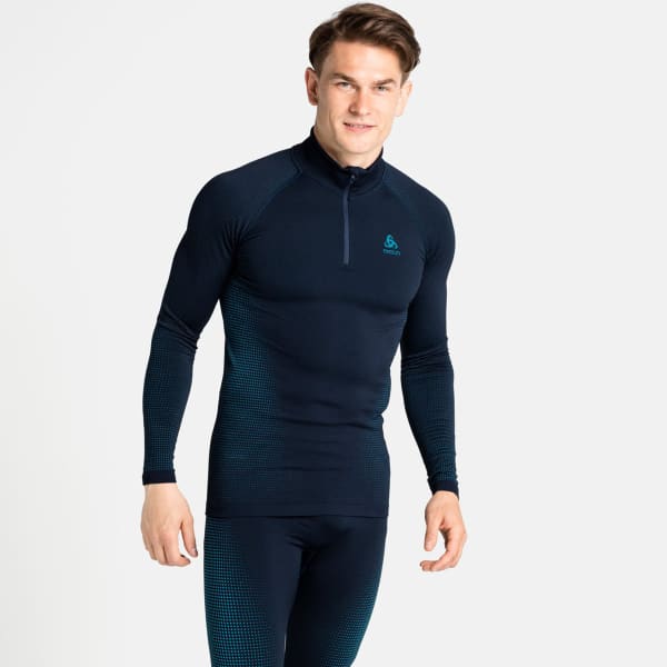 T-shirt ski de fond ODLO BL TOP TURTLE NECK L/S HALF ZIP PERFORMA DARK SAPPHIRE - STUNNING BLUE