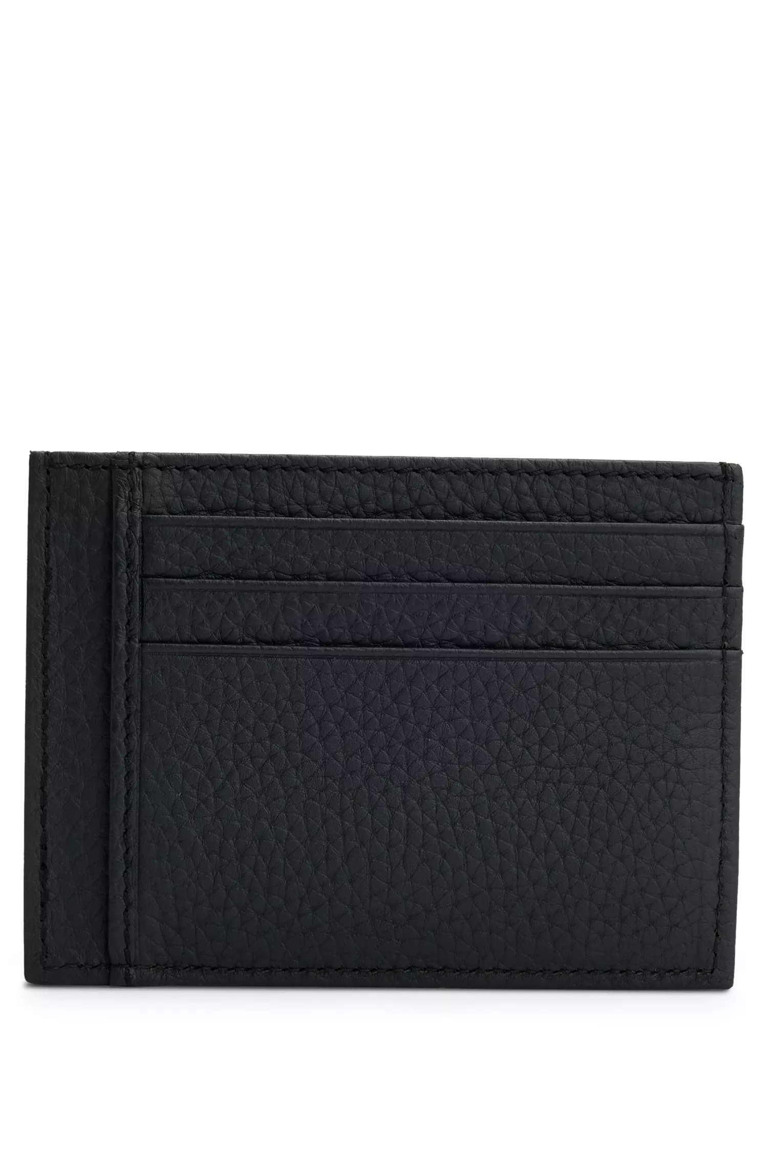 Porta-cartões BOSS em couro italiano preto com logotipo impresso.