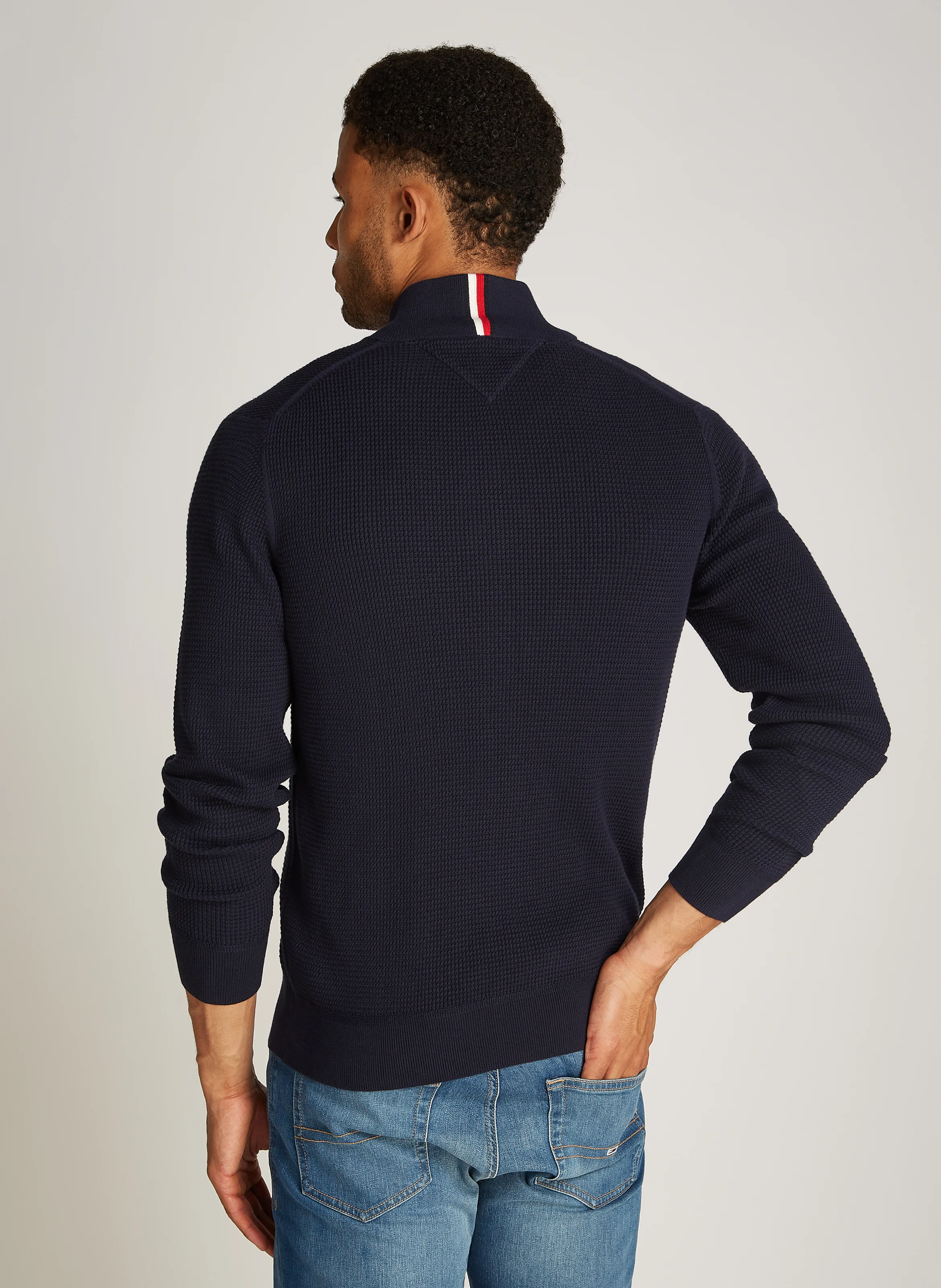 Gilet droit col montant en coton organique | Bleu