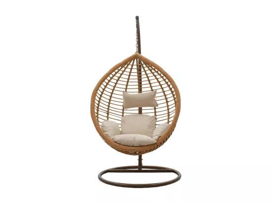 fauteuil suspendu balancelle de jardin métal rotin naturel coussin beige