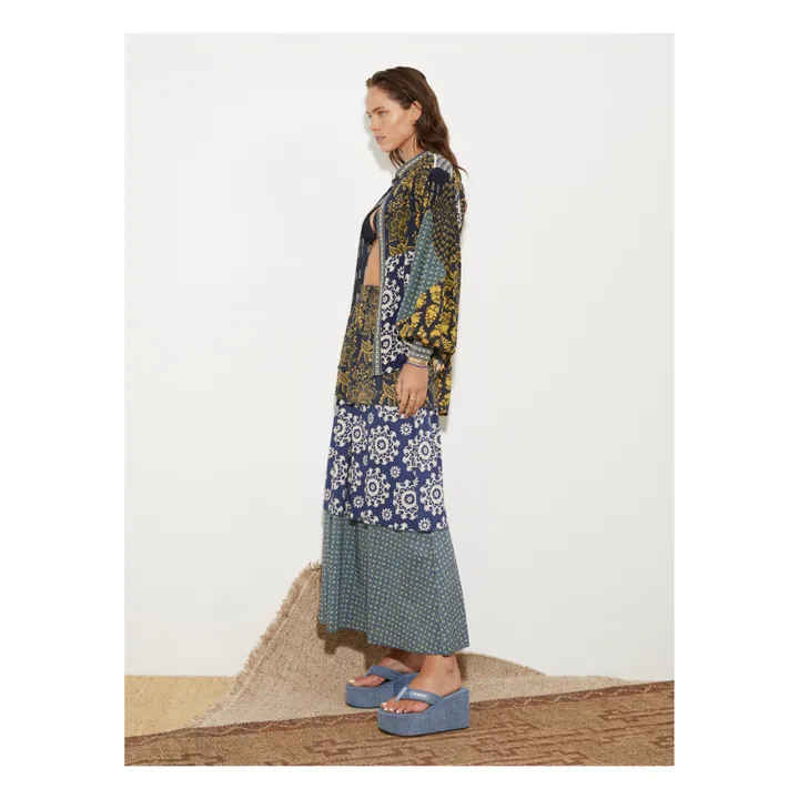 Boteh Chemise Florimonde Patchwork Soie | Bleu foncé