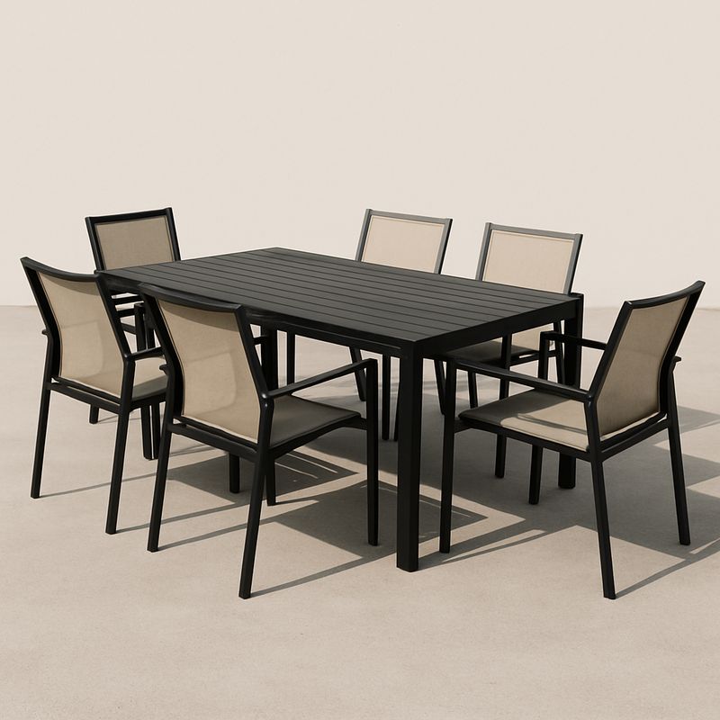 Gartenmöbel-Set Metall Esstisch rechteckig 6 Stühle Schwarz/Beige