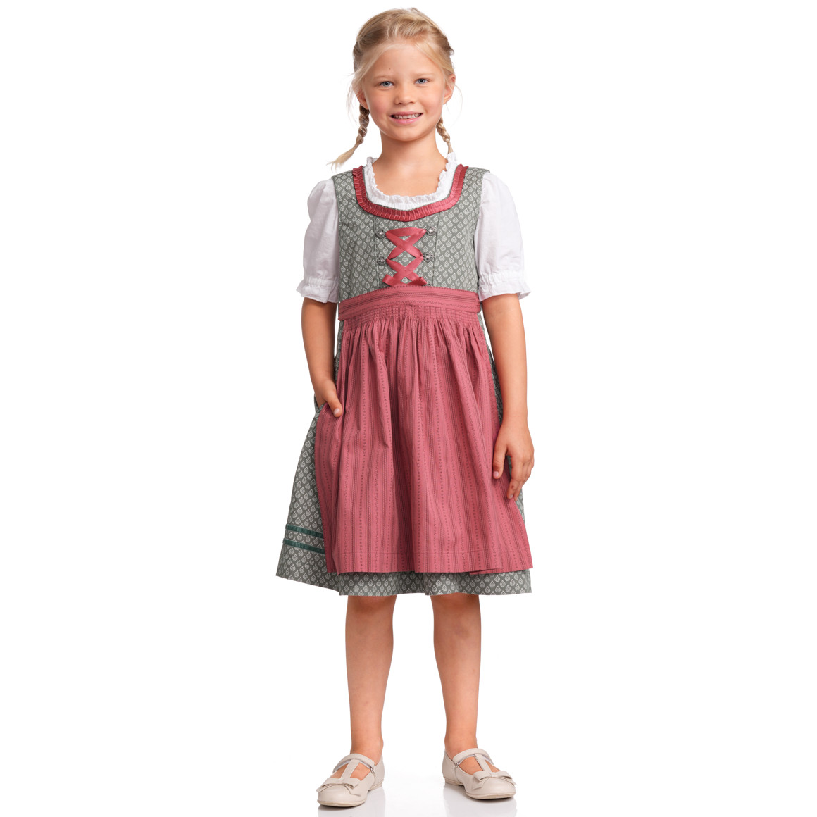 Topolino Mädchen Dirndl mit Allover-Muster dunkelgrün / rosa