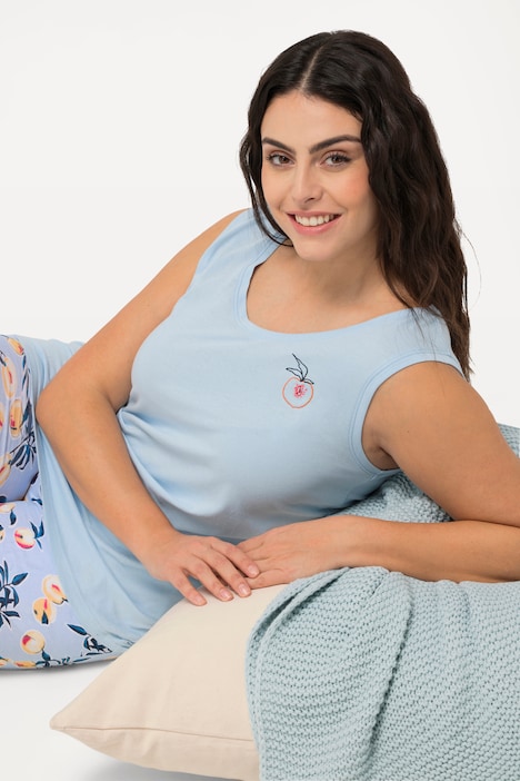 Pyjama, dreiteilig, Pfirsiche, Rundhals, ärmellos