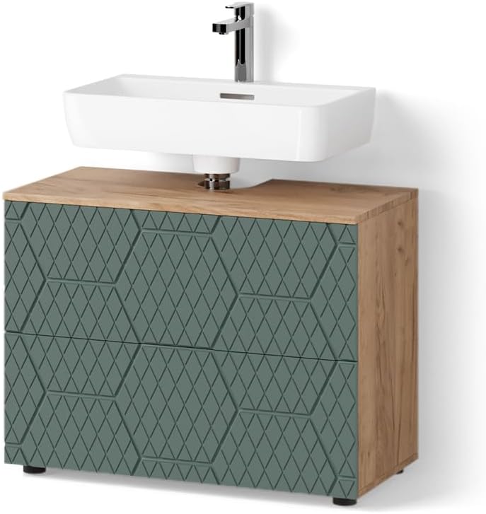 Livinity Waschbeckenunterschrank Ronco, Grün, 80 x 58.6 cm mit 2 Schubladen