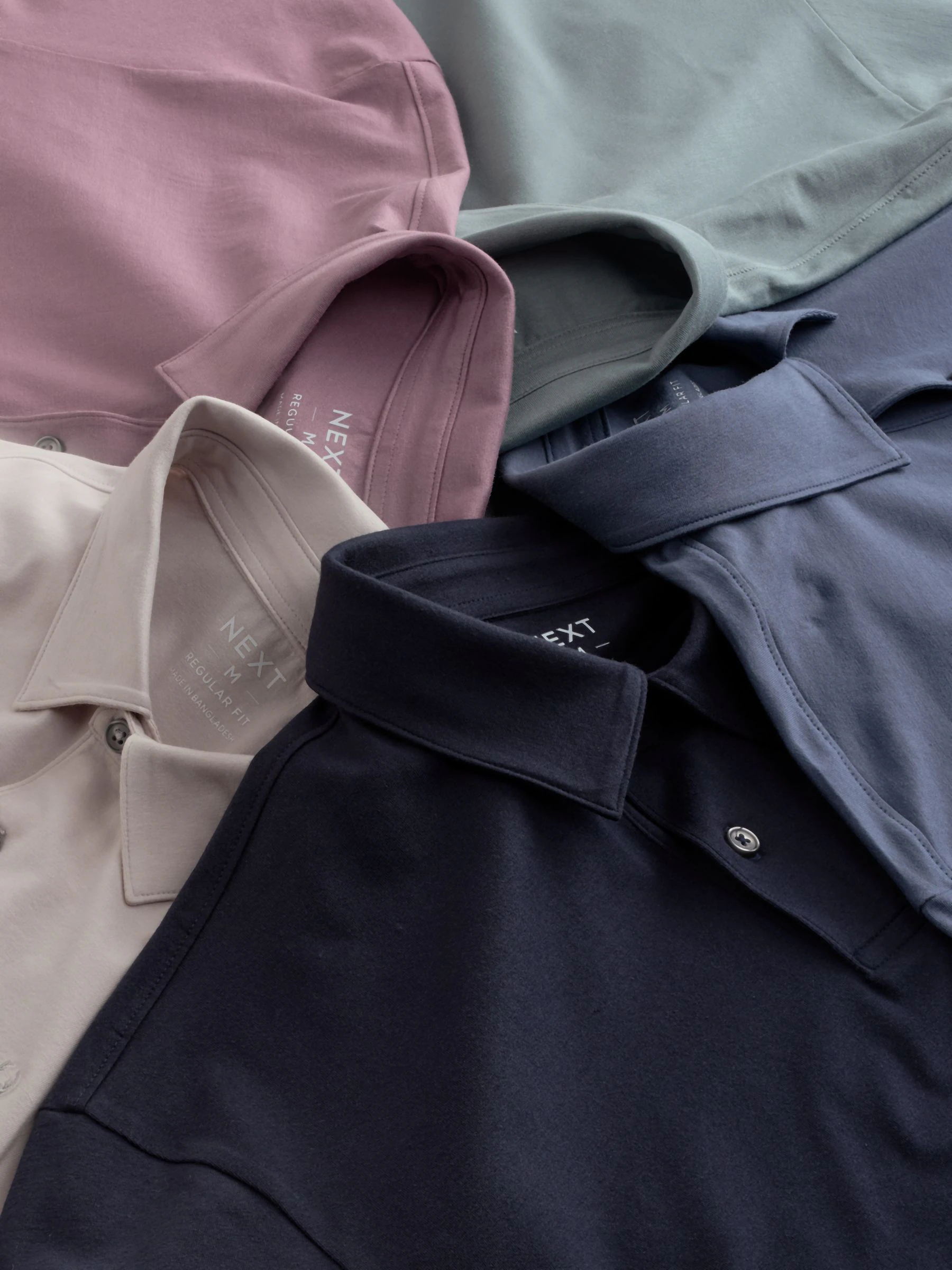 Zwart/Ecru/Blauw/Groen/Roze - Normale Pasvorm - Set van 5 jersey poloshirts met korte mouwen