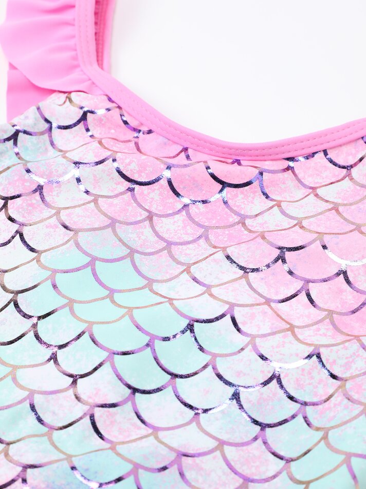 Conjunto de maiô e scrunchie com estampa de sereia - Rosa