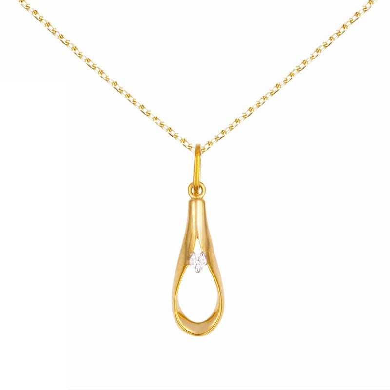 Collier - Pendentif Or Jaune Forme Goutte Serti d'un Zirconium