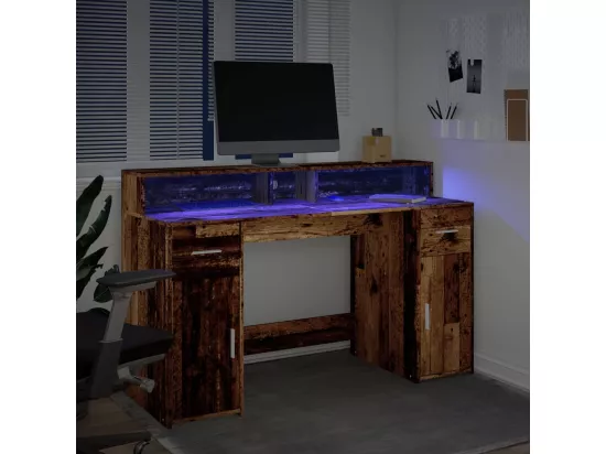 Bureau avec lumières LED vieux bois bois d'ingénierie