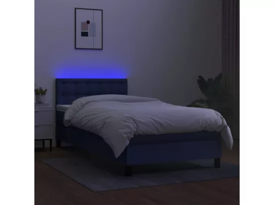 Sommier tapissier avec matelas et LED Bleu 90x190 cm Tissu