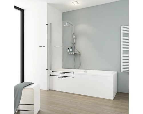 Badscherm, 1-delig, SCHULTE Komfort, 70 x 140 cm, helder glas, chroomlook profiel, D1670 41 50 140