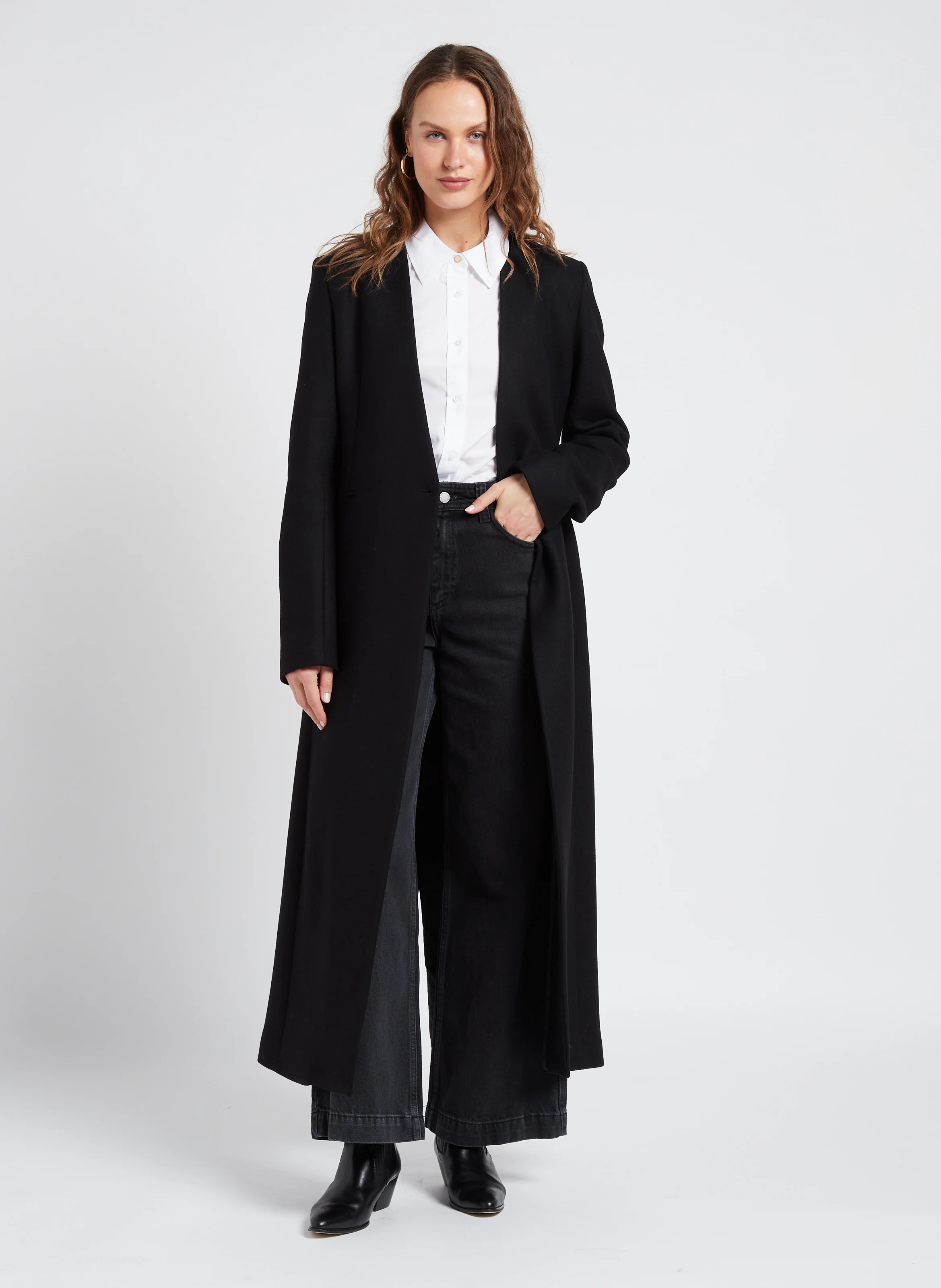 SOLO - Manteau col V en laine mélangée| Noir