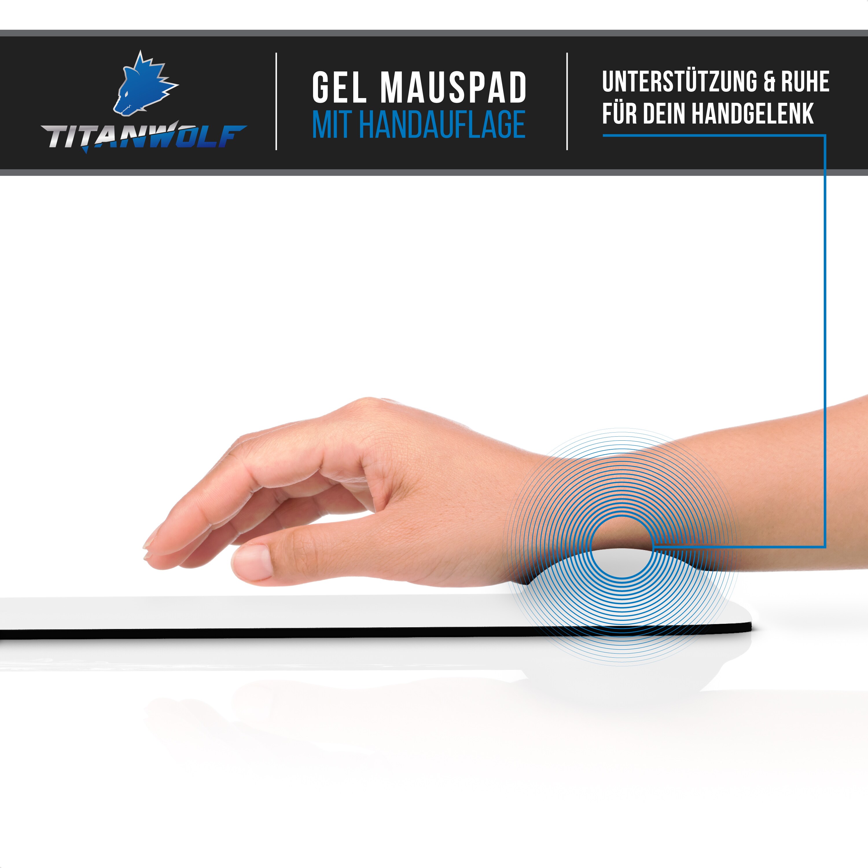 Titanwolf Großes Mauspad mit Gelkissen 22,5x28cm, Gaming Handgelenkauflage, Mousepad, Gel Handballenauflage Handauflage Gelpolster ergonomisch