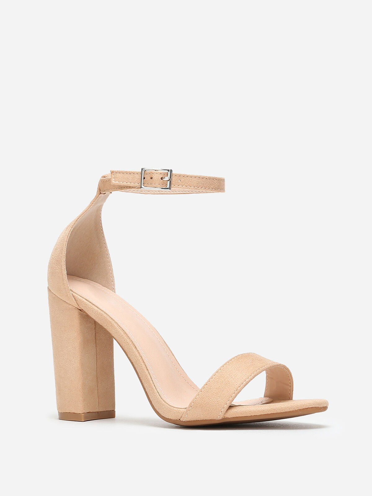 Sandales suédine à talon carré- Beige