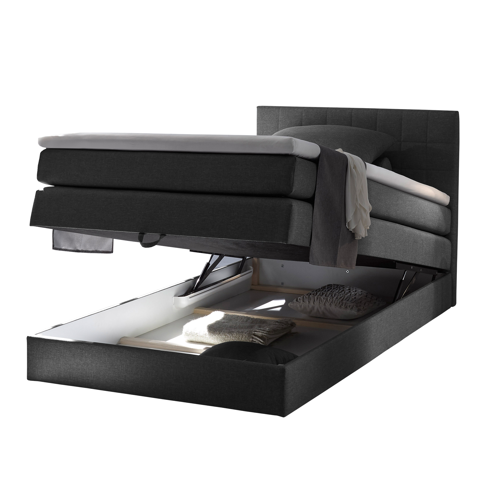 Boxspringbett - anthrazit - H2 - Microfaser - 140x200 cm