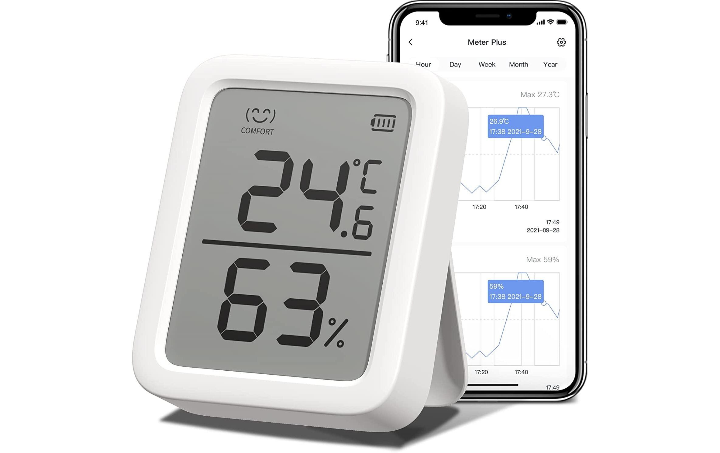 Smartes Innen-Thermometer, Weiss, BluetoothTemperatur- und Feuchtigkeitsmessgerät mit sehr hoher Genauigkeit