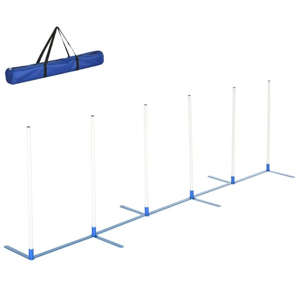 Hundeslalåmstaver Agilitytrening For Kjæledyr Hundetreningssett Inkludert 600D Veske Polyester Plast Hvit + Blå 305 X 60 X 94 Cm