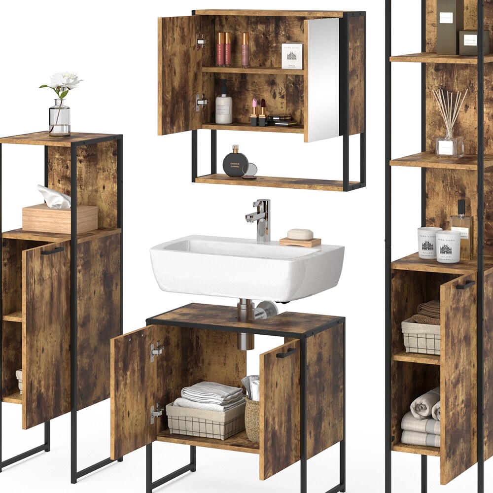 Vicco Loft Badmöbel Set Fyrk Vintage Spiegelschrank Badschränke Waschtischunterschrank