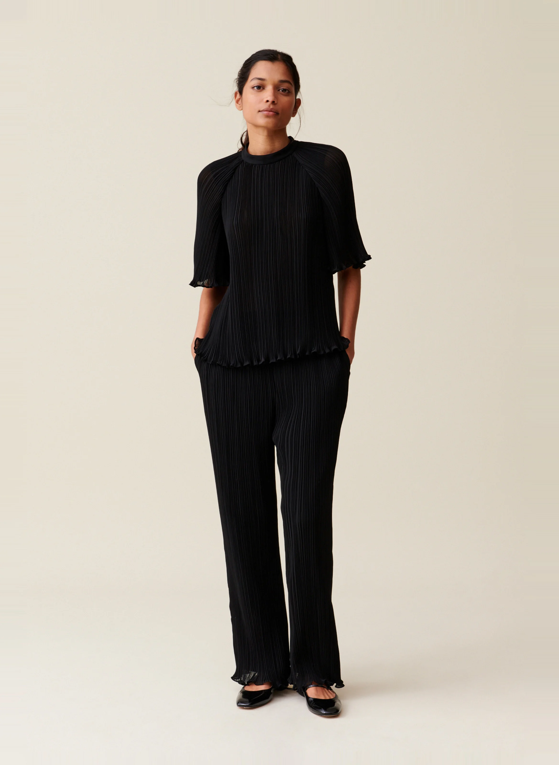 Pantalon large plissé | Noir