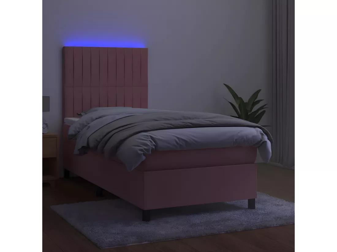 Sommier tapissier avec matelas et LED Rose 90x190 cm Velours