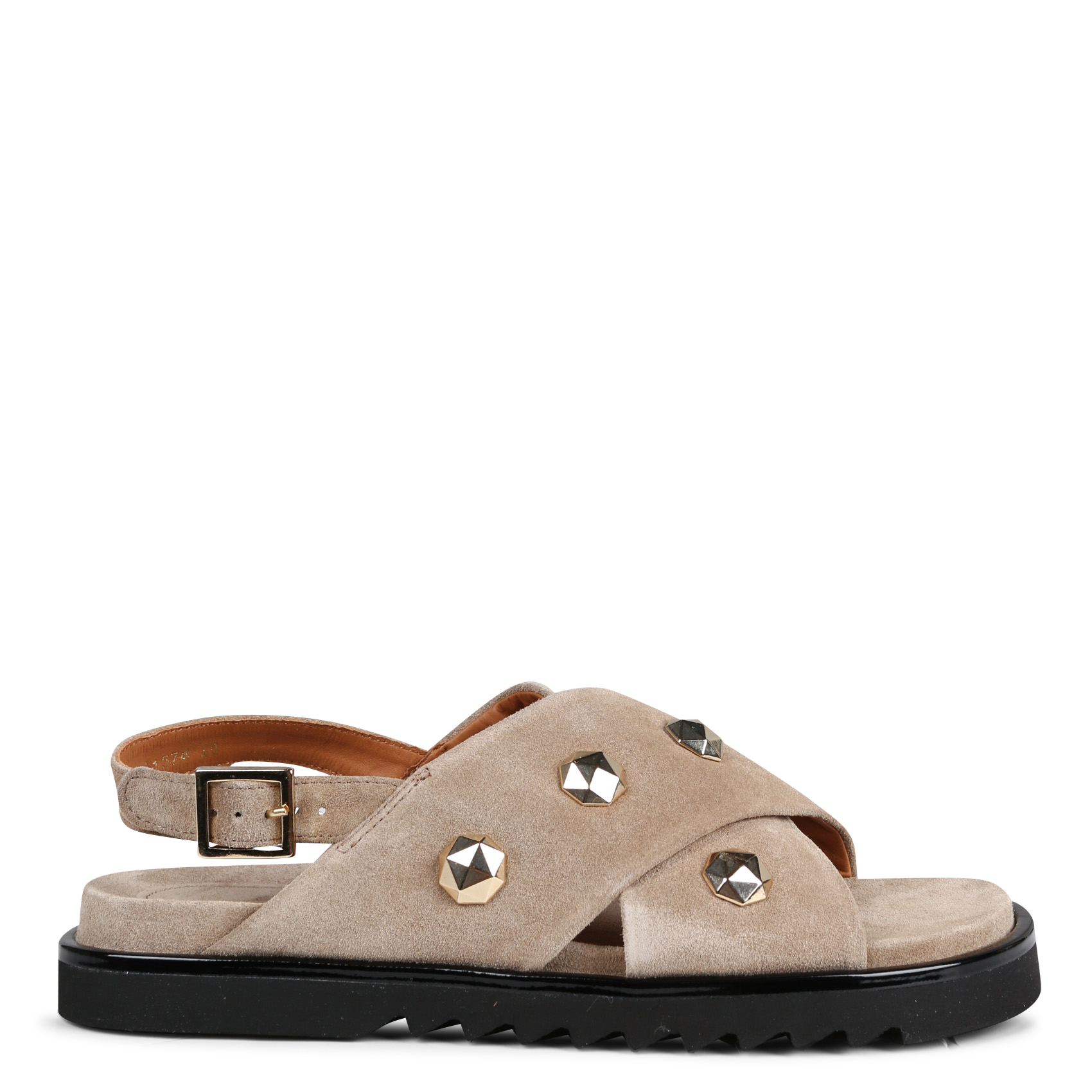 Sandales cloutées en cuir velours | Beige