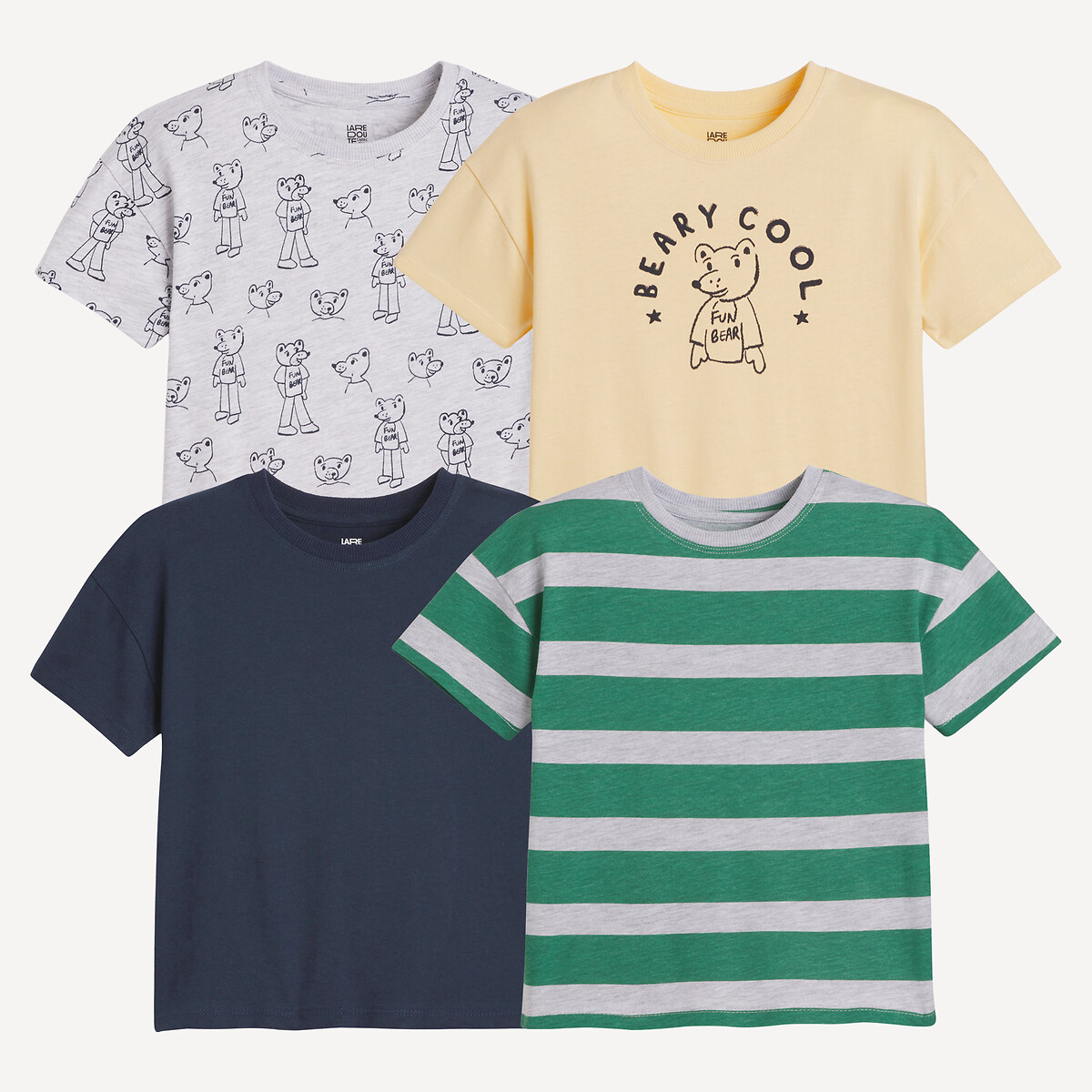 COLEÇÃO LA REDOUTE<br>Conjunto de 4 camisetas, estampa de urso e listras