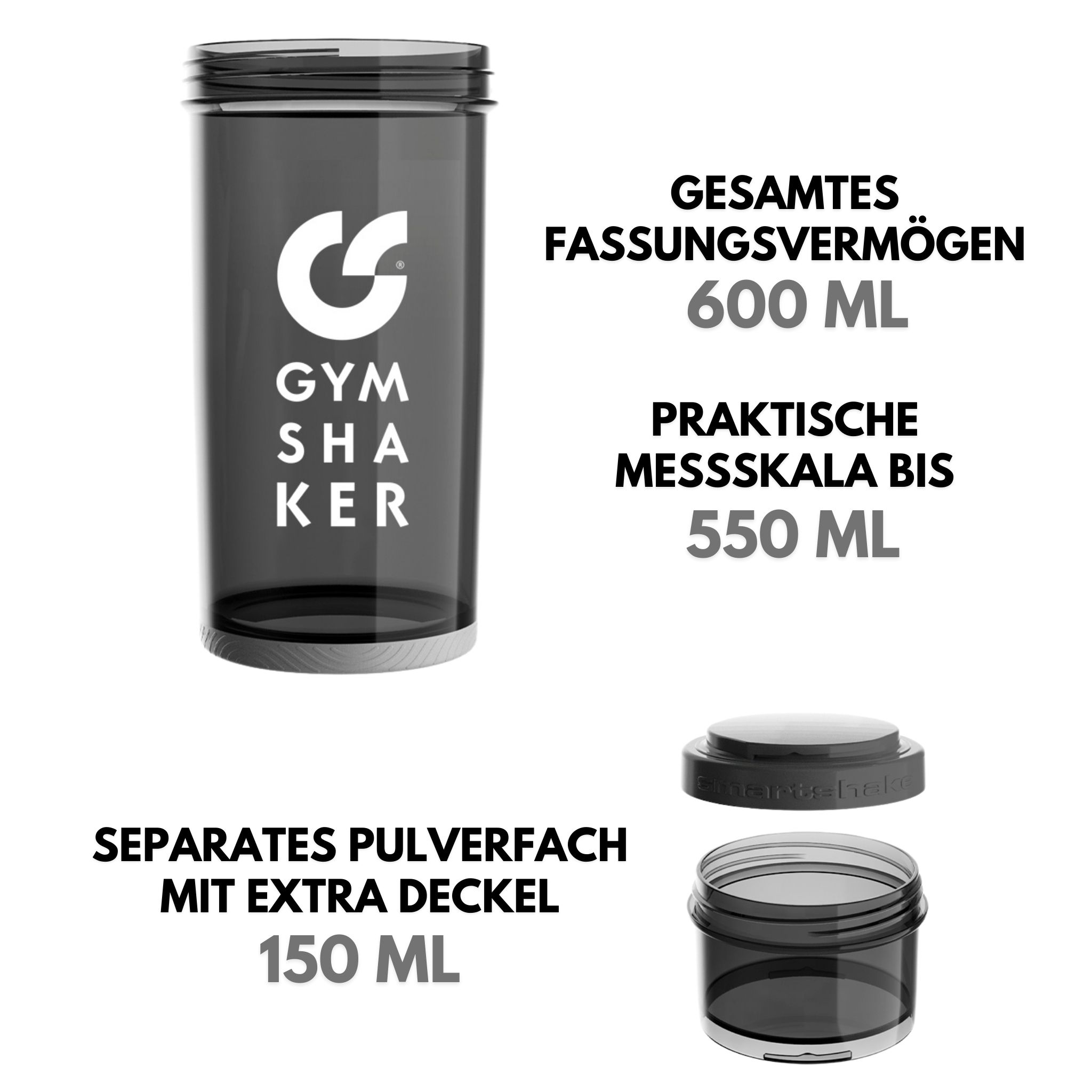 GYMSHAKER Protein Shaker mit Pulverfach Trinkflasche