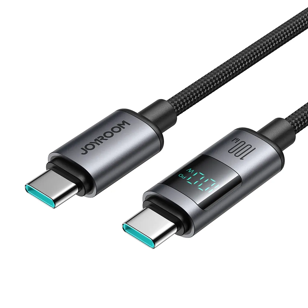 (1.2m) 100W USB C auf USB C Nylon Ladekabel Fast Charging PD Datenkabel mit Spannungs Anzeige - Schwarz