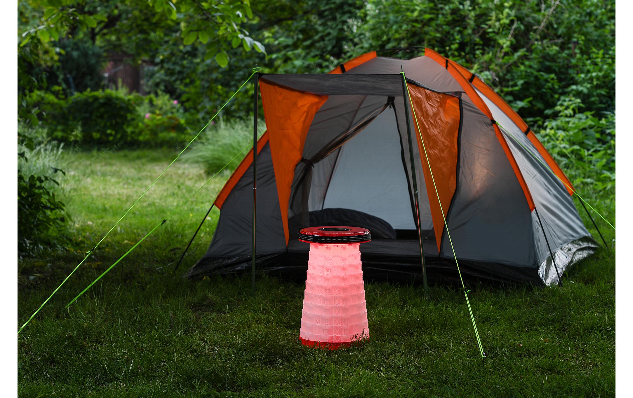 Klapphocker Sittglow 26.2 cm x 42 cm, RotDer Teleskop-Hocker mit LED Beleuchtung für zu Hause oder für unterwegs