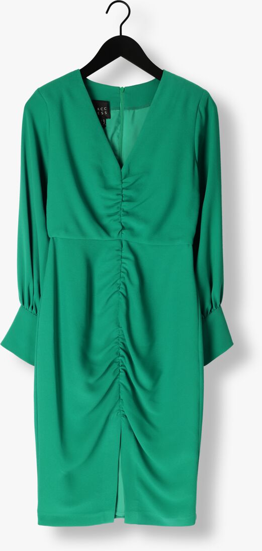 groene access mini jurk ruched dress with v neckline
