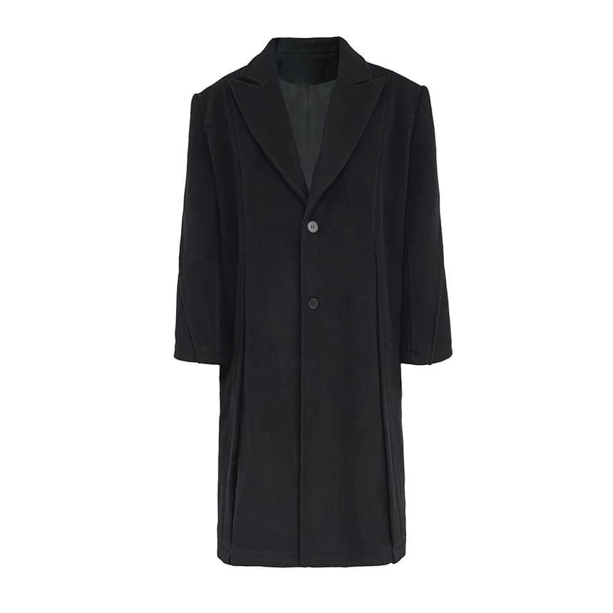DragonRoad - Peak Lapel Plain Midi Single-Breasted Coat