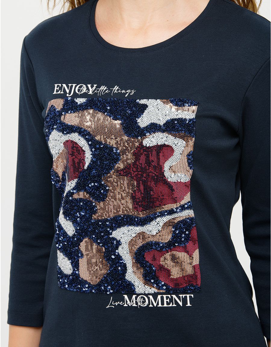 T-shirt coton bleu motif