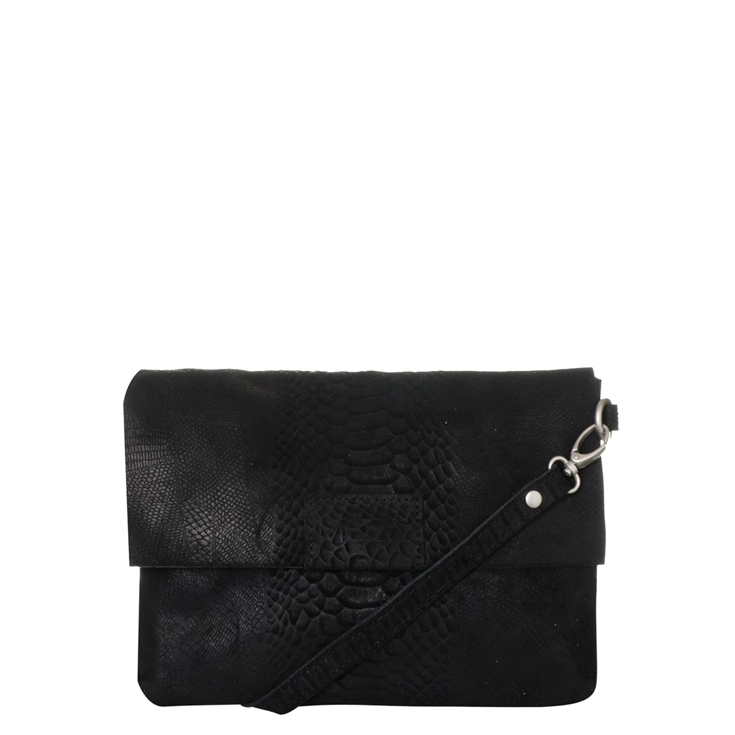 Mozz Luieretui Crossbody Suede snake zwart