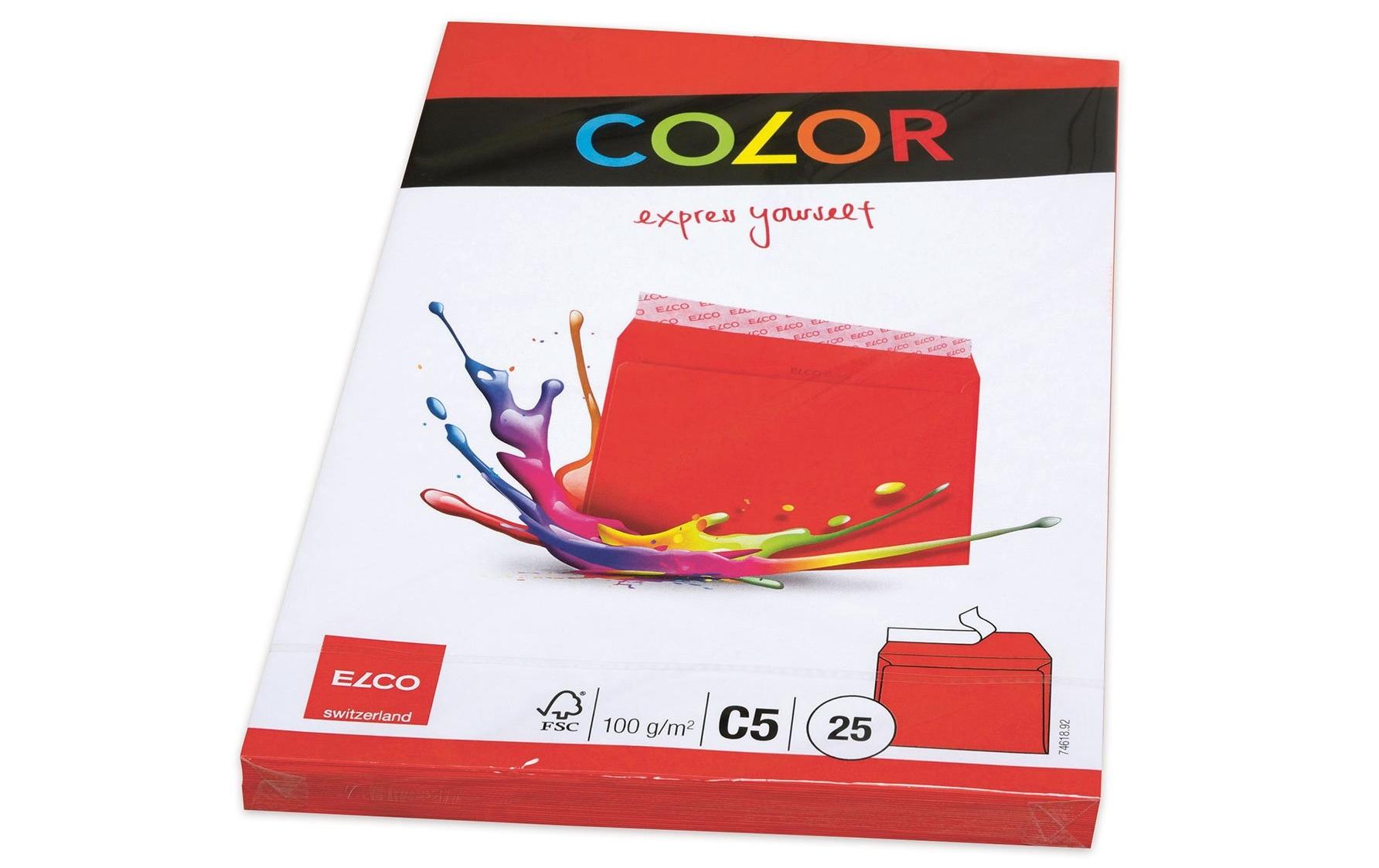 Couvert Color C5, Keine Fenster, 25 Stück, RotFarbige Briefumschläge von Elco