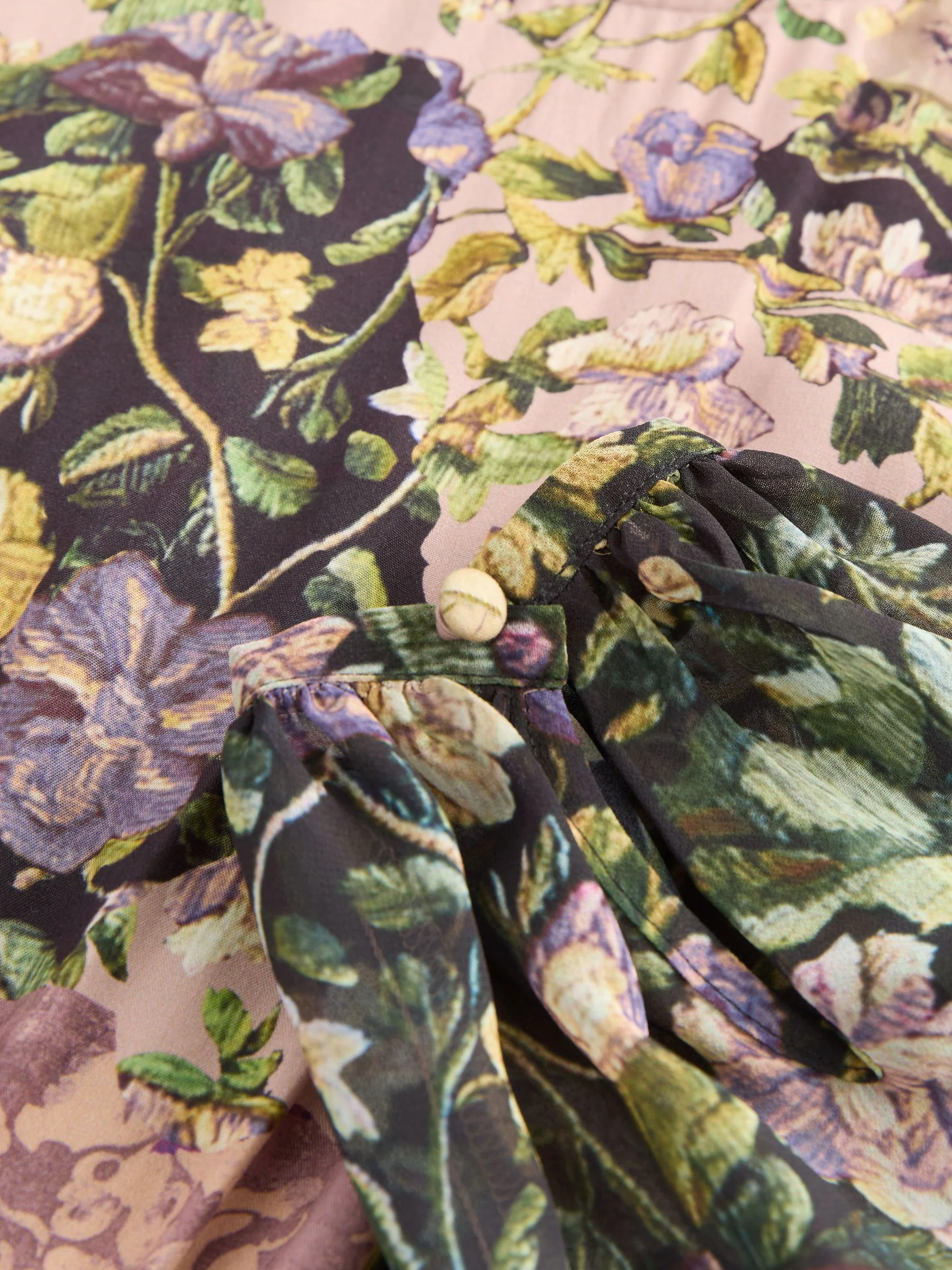 Zwart & Roze Bloemen Patchwork Print - Midi-jurk met lange mouwen