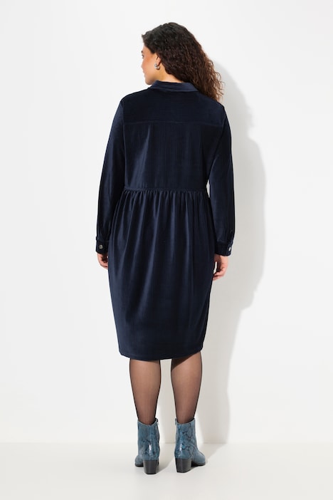Cordkleid, oversized, Hemdkragen, Puffärmel, Langarm