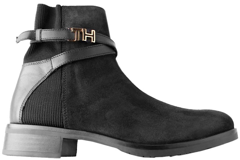 TOMMY HILFIGER TH HARDWARE SUEDE FLAT BOOTIE BLACK