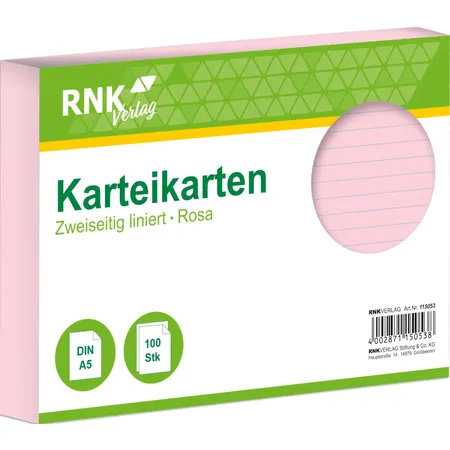 RNK Verlag 100 Karteikarten DIN A5 rosa liniert