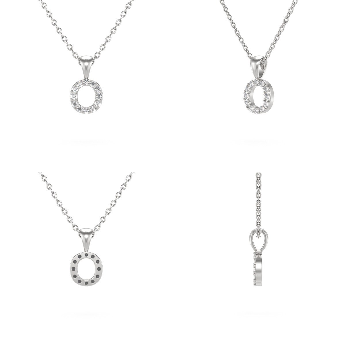 Collier Pendentif ADEN Lettre O Or 750 Blanc Diamant Chaine Or 750 incluse 0.72grs